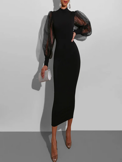 Drea | Robe bouffante à manches longues noire