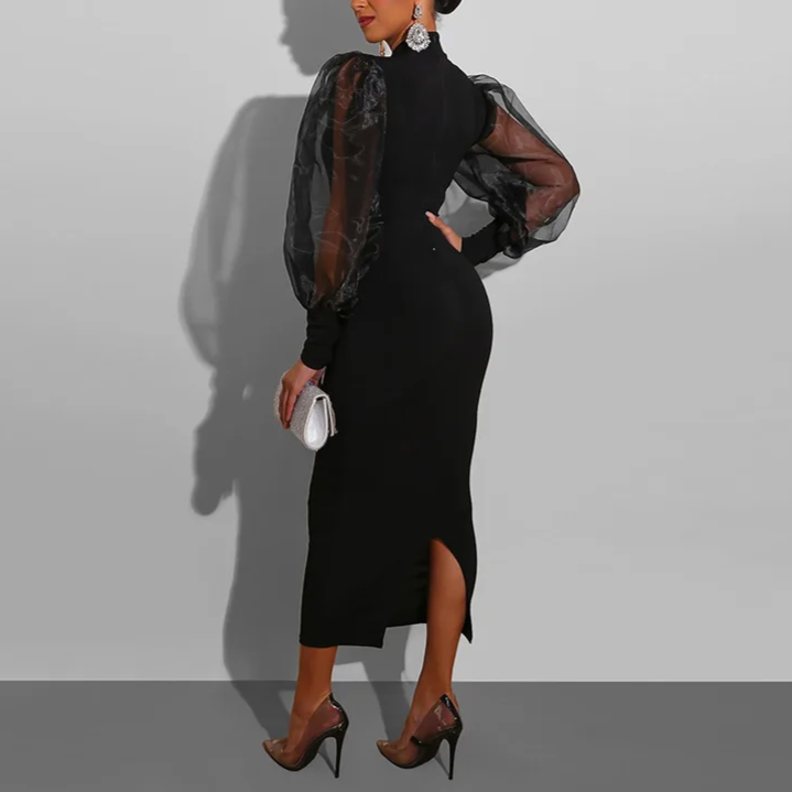 Drea | Robe bouffante à manches longues noire