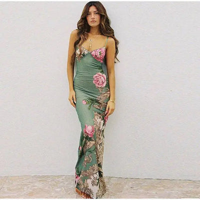 Robe sans manches à motif fleuri au design raffiné