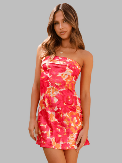 Robe mini imprimée sans bretelles avec dos ouvert