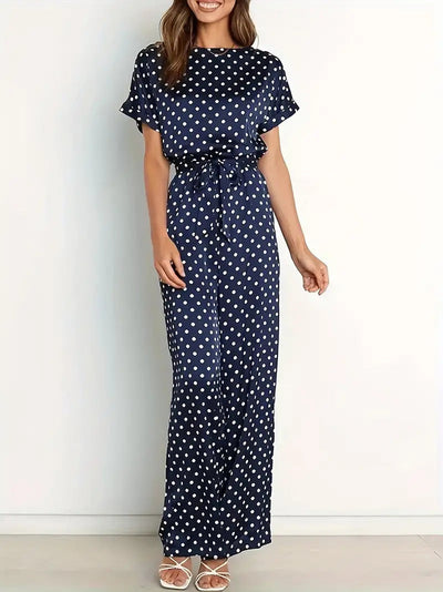 Combinaison femme chic à imprimé pois et coupe moderne