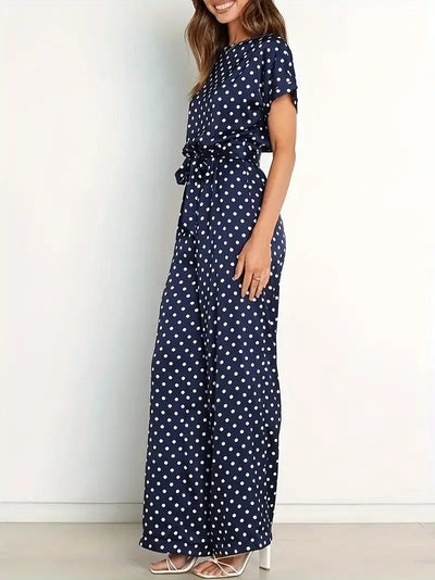 Combinaison femme chic à imprimé pois et coupe moderne
