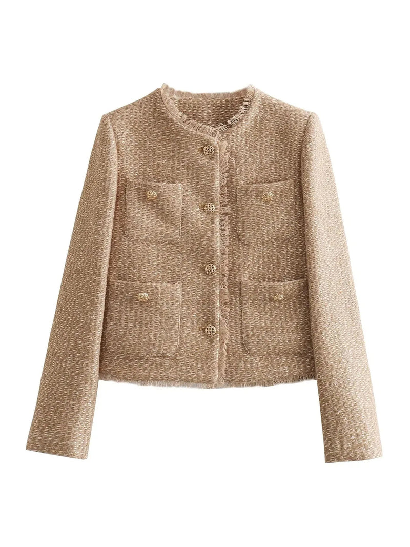 Veste courte femme avec boutons élégants et coupe tendance