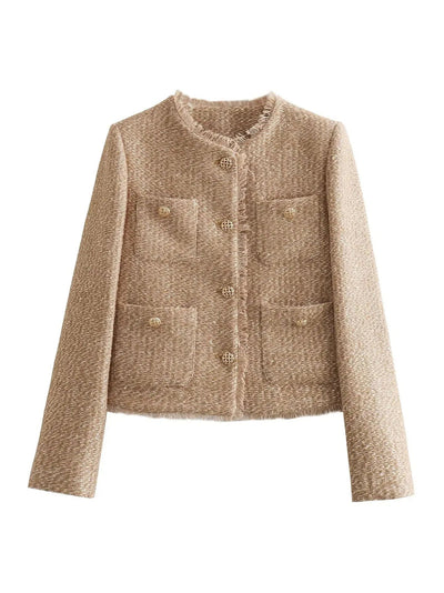 Veste courte femme avec boutons élégants et coupe tendance