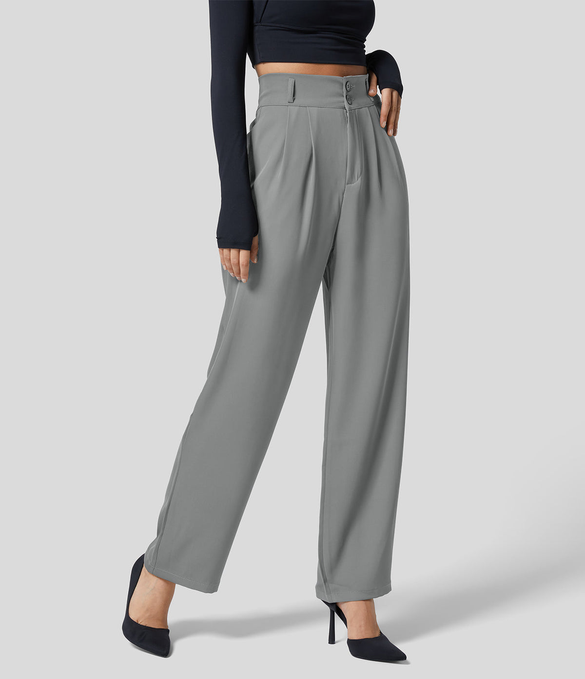 Pantalon femme taille haute à coupe droite au style classique
