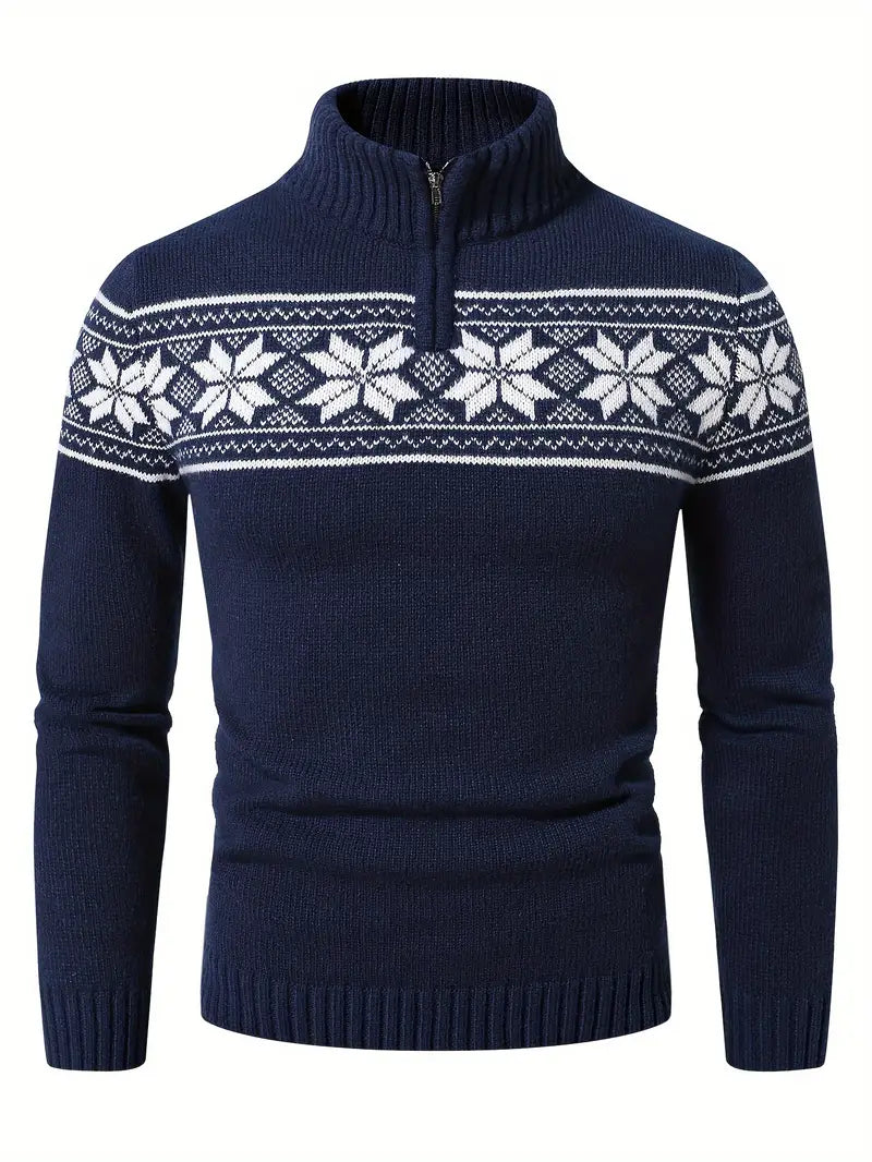 Ivar - Pull pour Homme avec Fermeture Éclair et Motif de Flocons de Neige