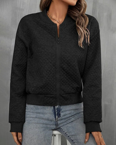 Veste courte femme avec fermeture zippée et col rond au regarder tendance