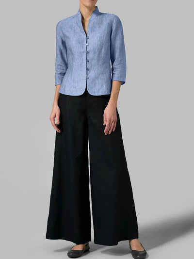 Blouse femme avec col montant élégant et boutons décoratifs