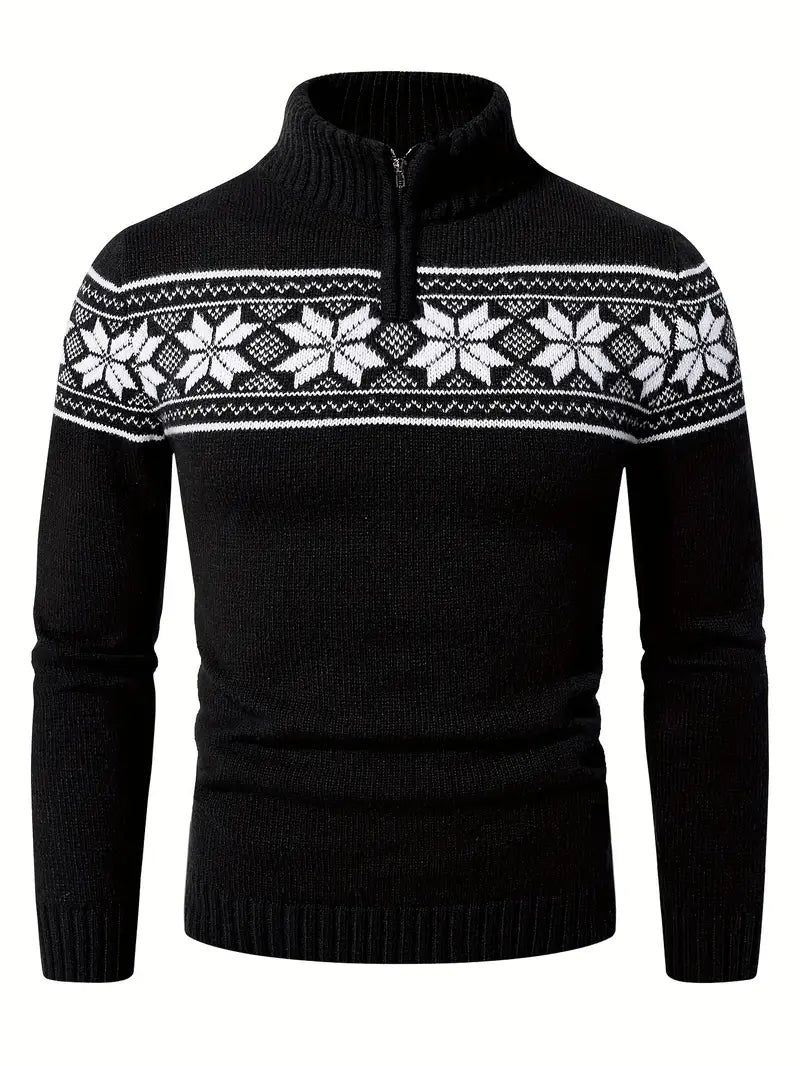 Ivar - Pull pour Homme avec Fermeture Éclair et Motif de Flocons de Neige