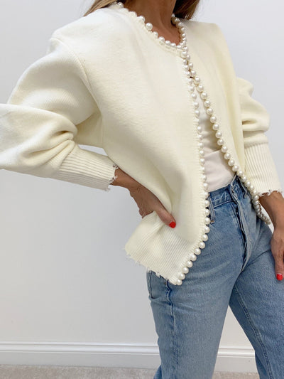Wena | Cardigan à ourlet déchiré et bordure perlée