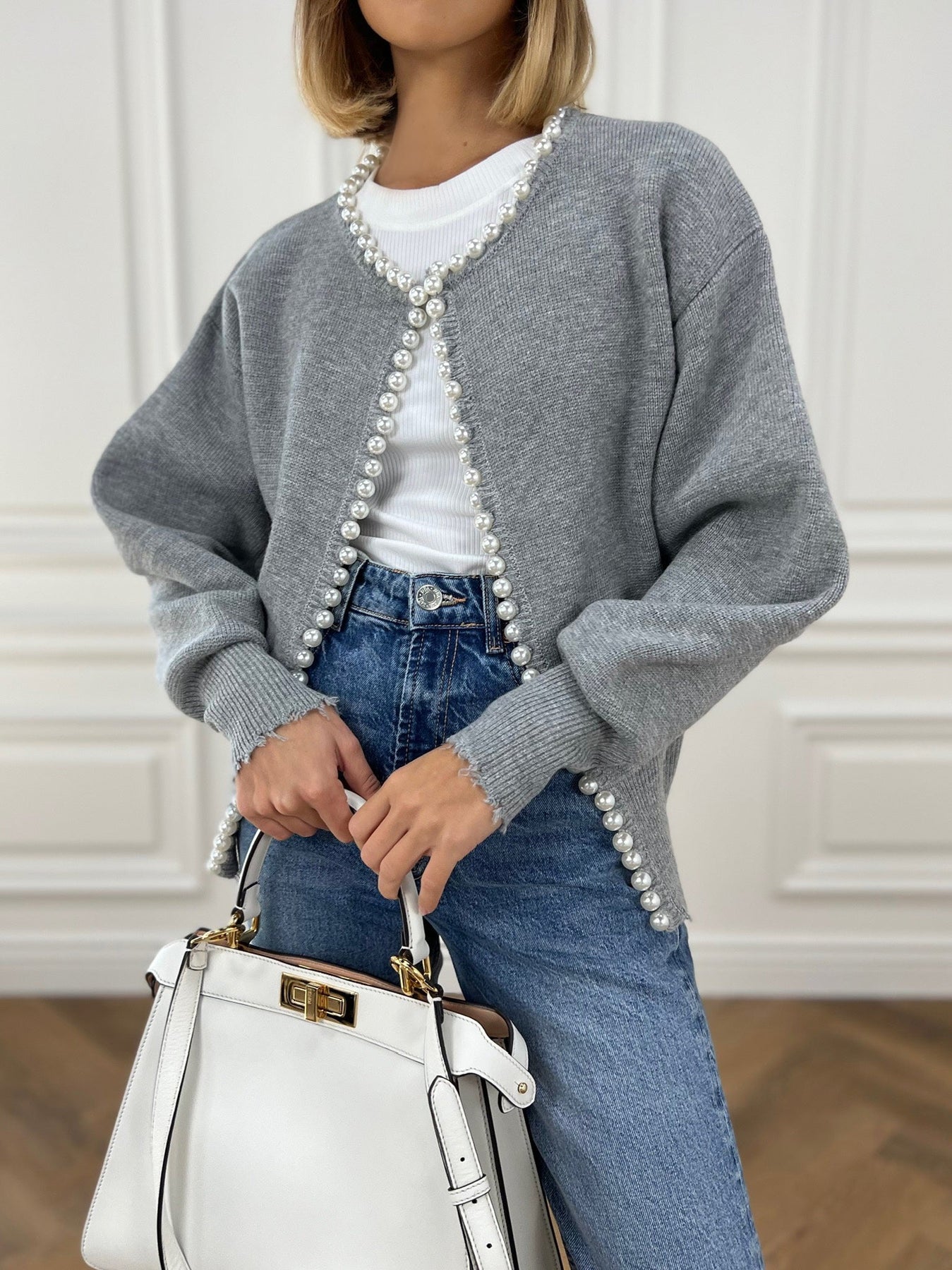 Wena | Cardigan à ourlet déchiré et bordure perlée