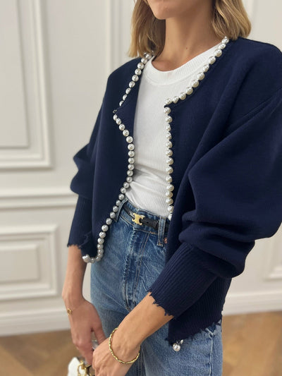 Wena | Cardigan à ourlet déchiré et bordure perlée