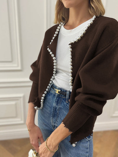 Wena | Cardigan à ourlet déchiré et bordure perlée
