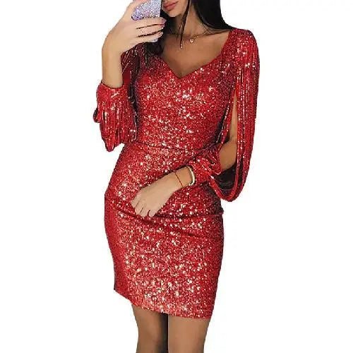 Robe de soirée scintillante avec manches longues ouvertes élégantes